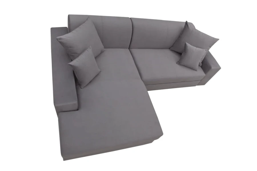 Graues Ecksofa in L-Form mit Kissen, modernes Sofa für das Wohnzimmer.