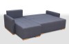 Graues Schlafsofa mit Ausziehfunktion, umgewandelt in eine Liegefläche.