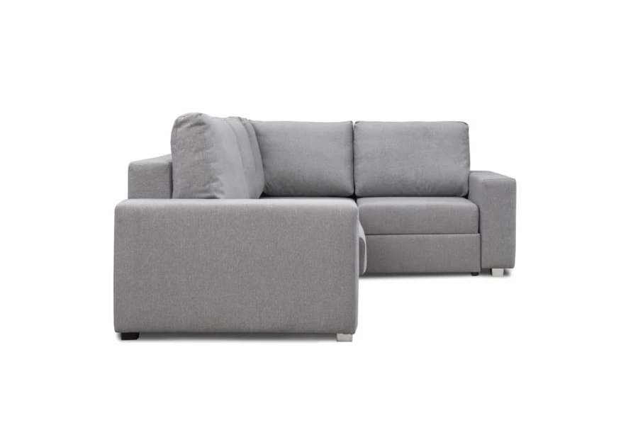 Seitenansicht eines modernen grauen Ecksofas