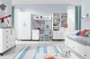 Komplettes Jugendzimmer Set in Weiß mit Schreibtisch, Schrank und Bett.