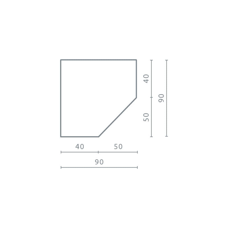 Technische Skizze Eckelement 90x90 cm Draufsicht