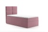 Rosa Boxspringbett für Einzelpersonen mit gepolstertem Kopfteil und weißer Matratze.