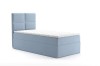 Hellblaues Einzel-Boxspringbett mit gestepptem Kopfteil in schlichtem Design.