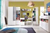 Modernes Jugendzimmer Komplett-Set in Weiß und Grau mit Schreibtisch, Kleiderschrank und Regalen.