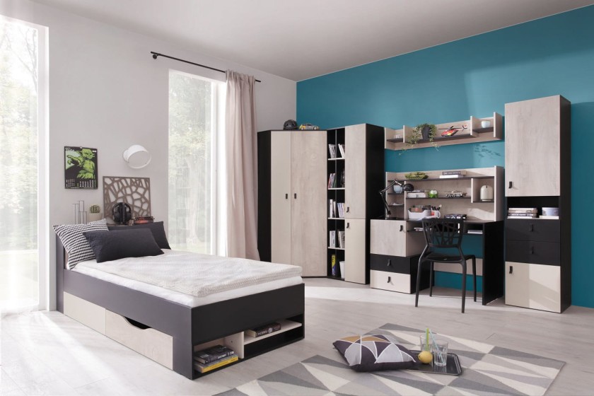 PETRA D Kinderzimmer-Set Jugendzimmer-Set mit Schreibtisch Schwarz/Eiche/Beige Deine Möbel