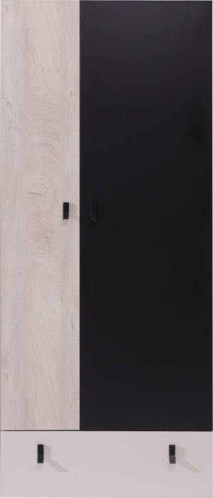 Zweitüriger Kleiderschrank in Eiche-Optik und Schwarz, modernes Design für das Kinderzimmer.
