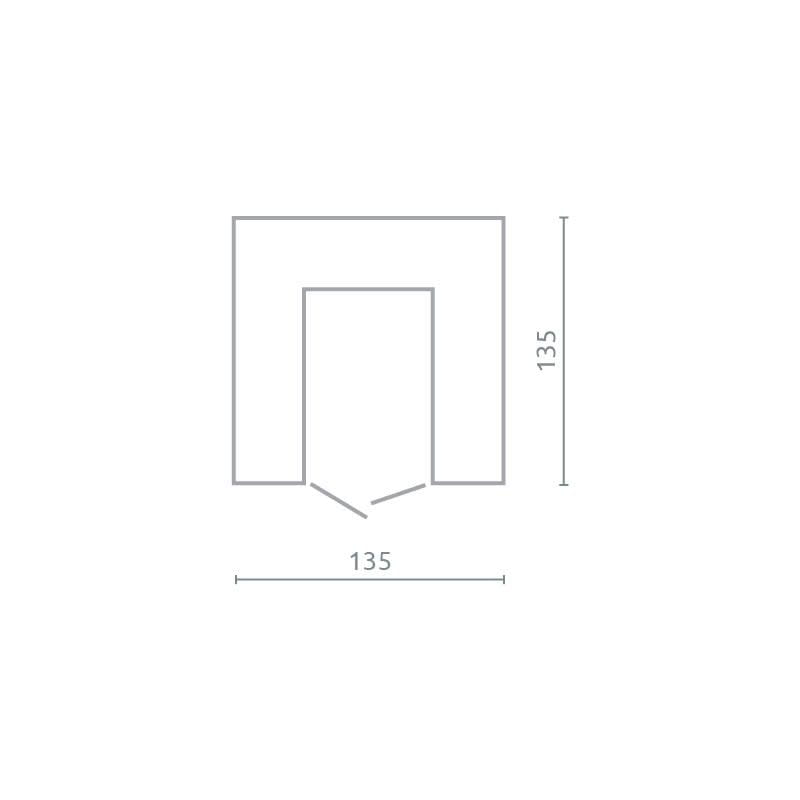 Maßzeichnung mit Abmessungen 135x135 cm für die Möbel-Raumplanung.