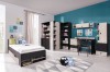 Komplette Jugendzimmer Einrichtung mit Bett, Schreibtisch und Kleiderschrank in Eiche-Dekor.