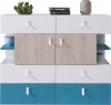 Moderne Kommode in Weiß, Eiche und Blau mit viel Stauraum für das Kinderzimmer.
