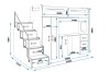 Technische Zeichnung mit genauen Maßen für das multifunktionale Hochbett mit Schreibtisch und Schrank.