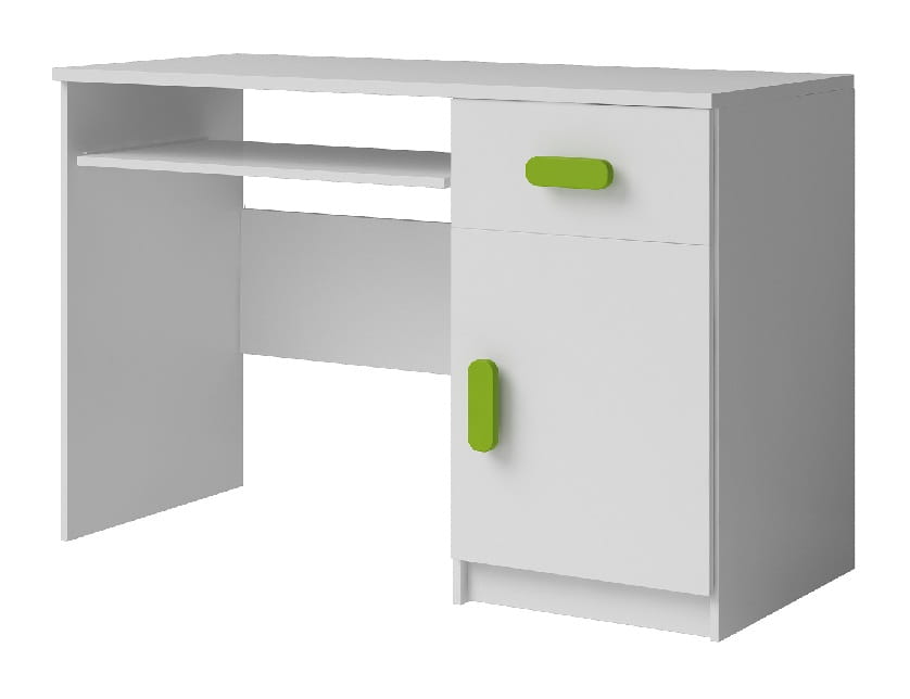 Weißer Schreibtisch mit grünen Griffen, Schublade und Stauraum