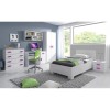 Stilvolles Jugendzimmer-Set in Weiß und Pink mit Bett und Schreibtisch.