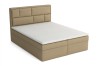 Klassisches Boxspringbett in Beige mit strukturiertem Kopfteil vor weißem Hintergrund.