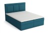 Türkises Boxspringbett mit weißer Topper-Matratze auf weißem Hintergrund