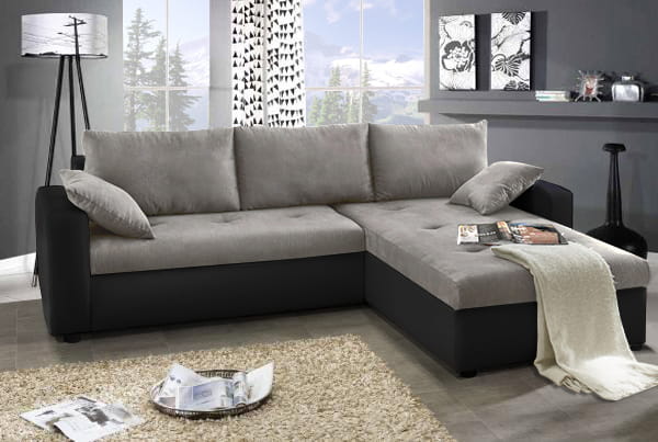 Elegante Eckcouch in Grau und Schwarz, modernes Design für Ihr Zuhause.