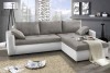 Zeitloses Ecksofa in Hellgrau und Weiß, komfortables Sitzmöbel für Wohnzimmer.