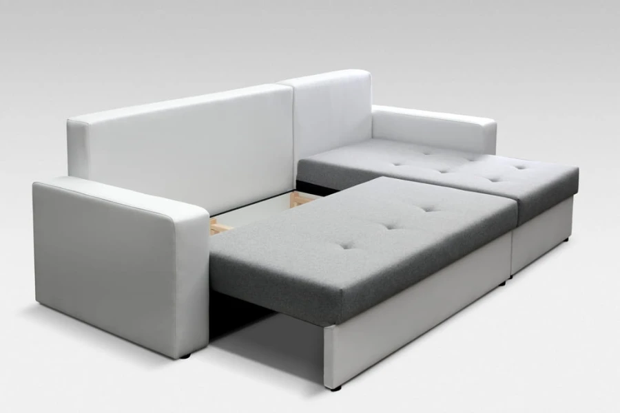 Schlafsofa in Weiß und Grau mit praktischer Ausziehfunktion.