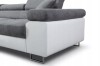 Nahaufnahme Armlehne und Metallfuß eines modernen Ecksofas in Weiß-Grau.