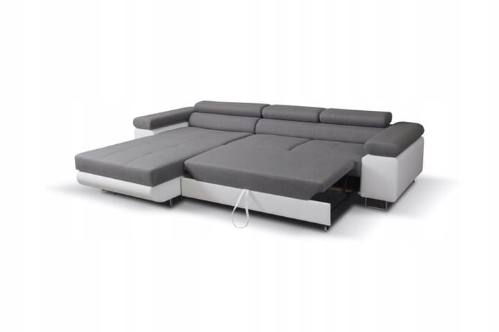 Schlafsofa-Funktion: Ausziehbares Ecksofa in Grau und Weiß als Gästebett.
