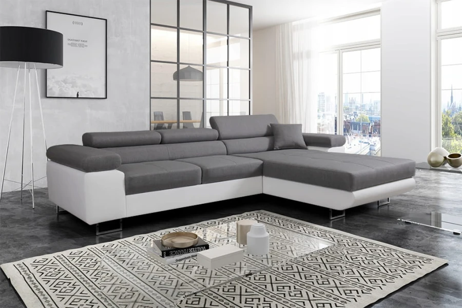 Stilvolles L-Sofa in Grau-Weiß für moderne Wohnlandschaften.