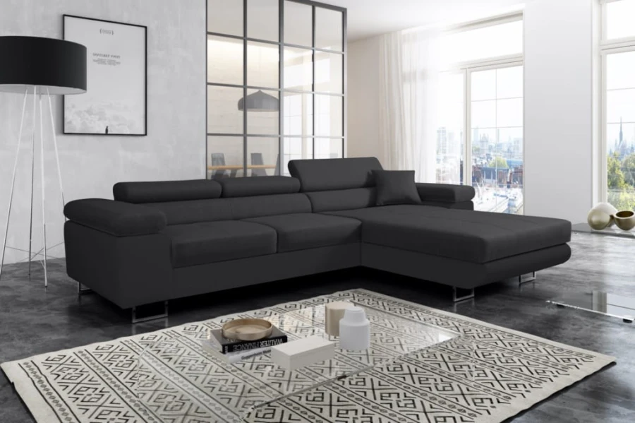 Elegantes Ecksofa komplett in Schwarz für modernes Wohnen.