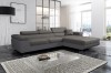 Komfortables Ecksofa in Taupe und Anthrazit mit praktischer Ottomane rechts.