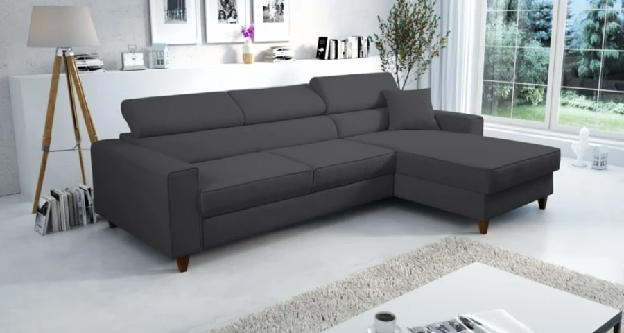Dunkelgraues Ecksofa in Anthrazit für ein modernes Wohnzimmer