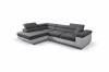 Stilvolles graues Ecksofa mit weißem Korpus und verstellbaren Kopfstützen.