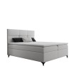 Modernes helles Boxspringbett mit horizontaler Steppung auf weißem Hintergrund.