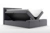 Graues Bett mit seitlich aufklappbarem Bettkasten für zusätzlichen Stauraum.