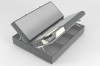 Boxspringbett mit Bettkasten und Federkern-Detailansicht in Grau