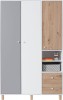 Dreitüriger Kleiderschrank in Weiß, Grau und Eiche-Optik