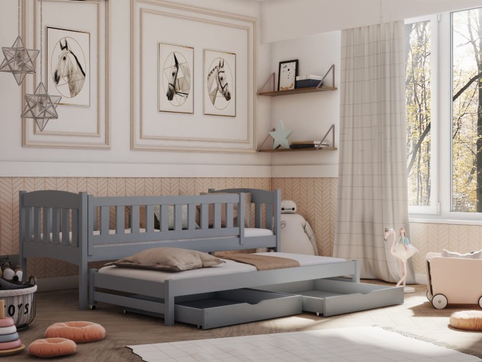 Kinderbett Ausziehbett für 2 Kinder AMELIA aschgrau
