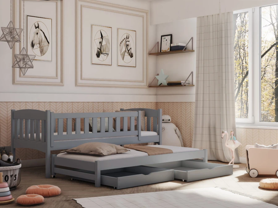 Kinderbett Ausziehbett für 2 Kinder AMELIA aschgrau