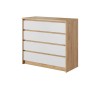 Elegante Kommode mit vier weißen Schubladen im modernen Holz-Design.