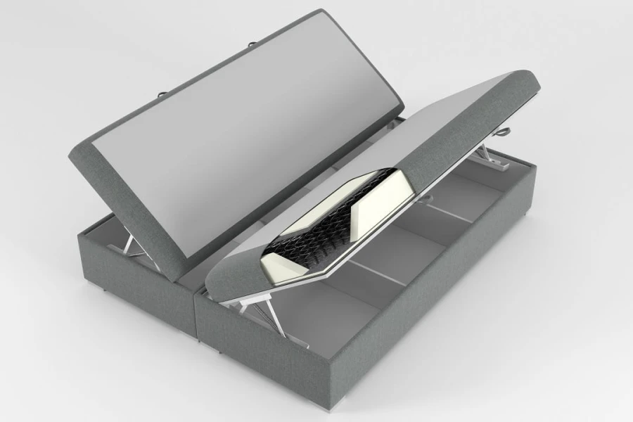 Funktionelles Polsterbett mit Bettkasten und Bonnell-Federkern-Technologie.
