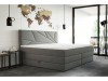 Graues Boxspringbett mit Stauraum und dekorativem Kopfteil ohne Bettzeug
