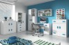 Jugendzimmer Set in Weiß und Blau mit Schreibtisch und Schrank