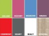 Farbvarianten für Möbel: Grün, Rosa, Blau, Rot, Grau, Weiß und Sonoma Eiche.