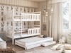 Weißes Etagenbett für Kinder mit drittem Ausziehbett und praktischen Bettschubladen im Kinderzimmer.