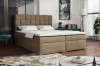 Beiges Boxspringbett mit quadratischer Steppung im Kopfteil für Schlafkomfort.
