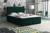 Dunkelgrünes Boxspringbett mit gestepptem Kopfteil im modernen Schlafzimmer
