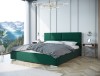 Modernes Polsterbett in Dunkelgrün mit gestepptem Kopfteil im stilvollen Schlafzimmer.
