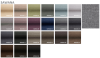 Musterkarte Sawana Webstoff für Polstermöbel in einer breiten Farbpalette von Beige bis Anthrazit.