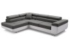 Modernes Ecksofa in Grau und Weiß mit verstellbaren Kopfstützen.