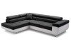 Dunkelgraues Ecksofa mit weißem Korpus und verstellbaren Kopfstützen.