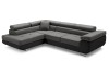 Modernes Ecksofa in Grau und Schwarz mit verstellbaren Kopfstützen.