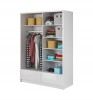 Innenansicht Kleiderschrank Weiß mit Kleiderstange und vielen Regalfächern