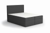 Dunkelgraues Boxspringbett mit Rautensteppung am Kopfteil, freigestellt.