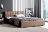 Elegantes braunes Polsterbett mit gestepptem Kopfteil in modernem Design.
